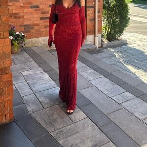 Elegant Red Long Sleeve Gown